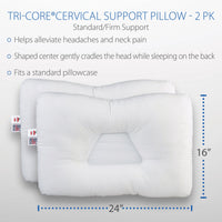 Tri-Core Cervical Support Pillow Full Size - Firm Support - 2 Pack